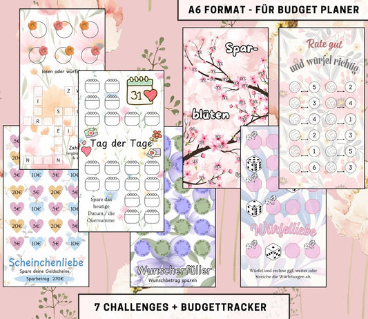 Sparchallenge Set “Blumenliebe”, A6 selbst Ausdrucken💡KEIN physischer Artikel💡