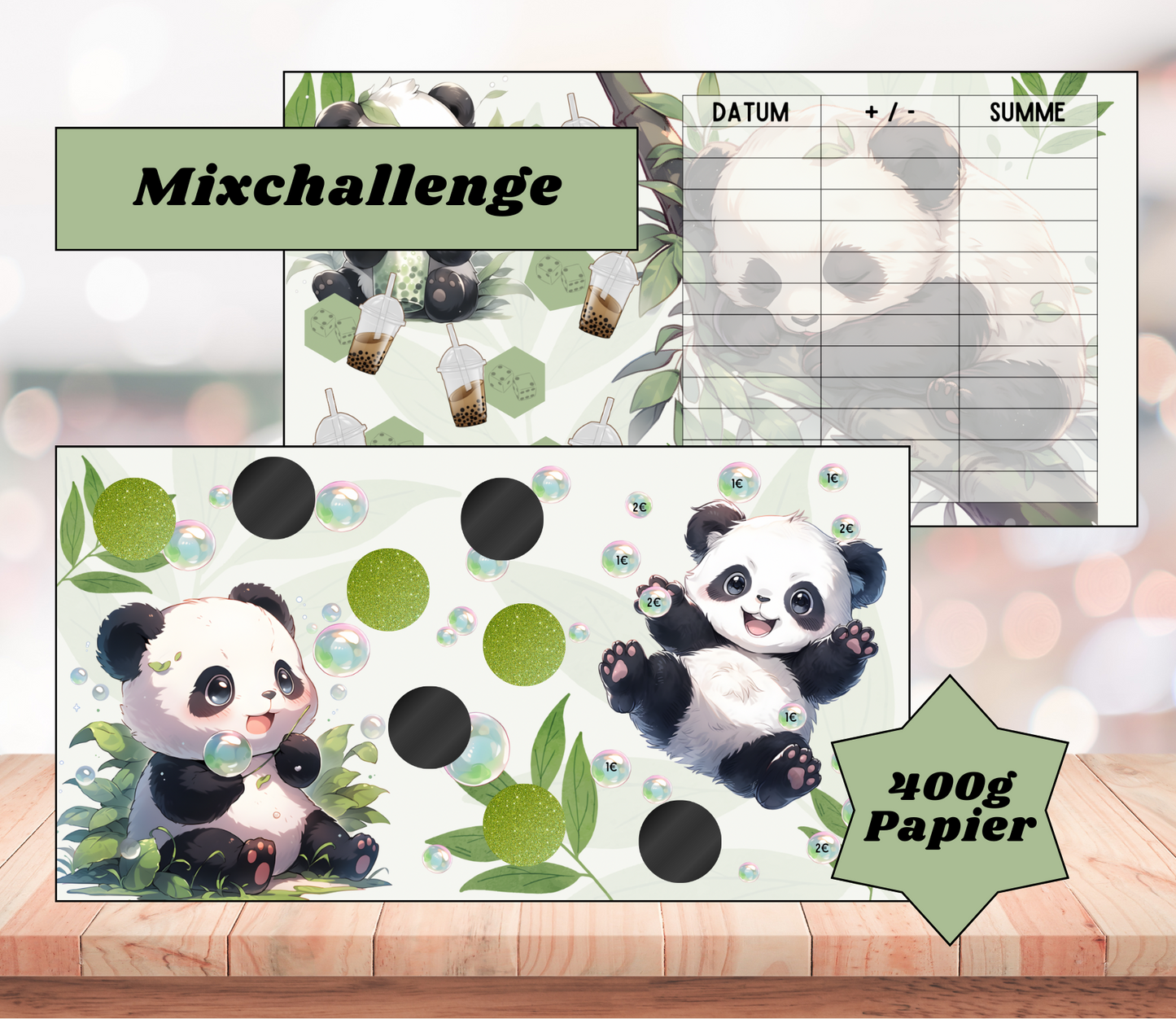 Sparchallenge „Panda Bubble", A6, Papier 400g