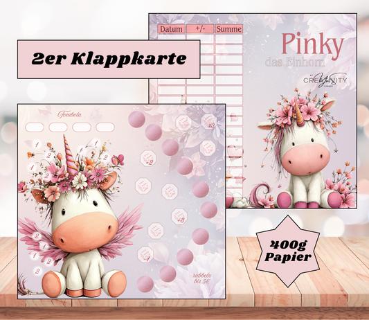 Sparchallenge „Pinky - das Einhorn" Zweier-Klappkarte, A6, 400g Papier