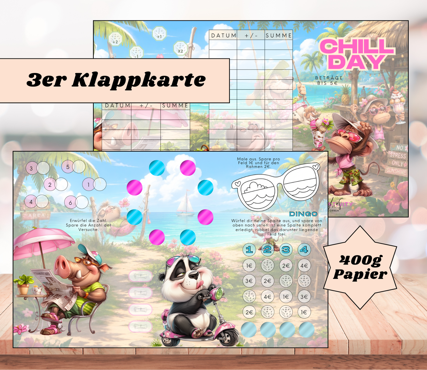 Sparchallenge "Chill Day" Triple-Klappkarte, A6, 400g Papier