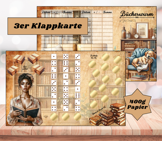 Sparchallenge "Bücherwurm" Dreier-Klappkarte, A6
