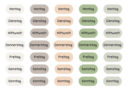 Sticker Wochentage - Schriftart 2 (SW2)