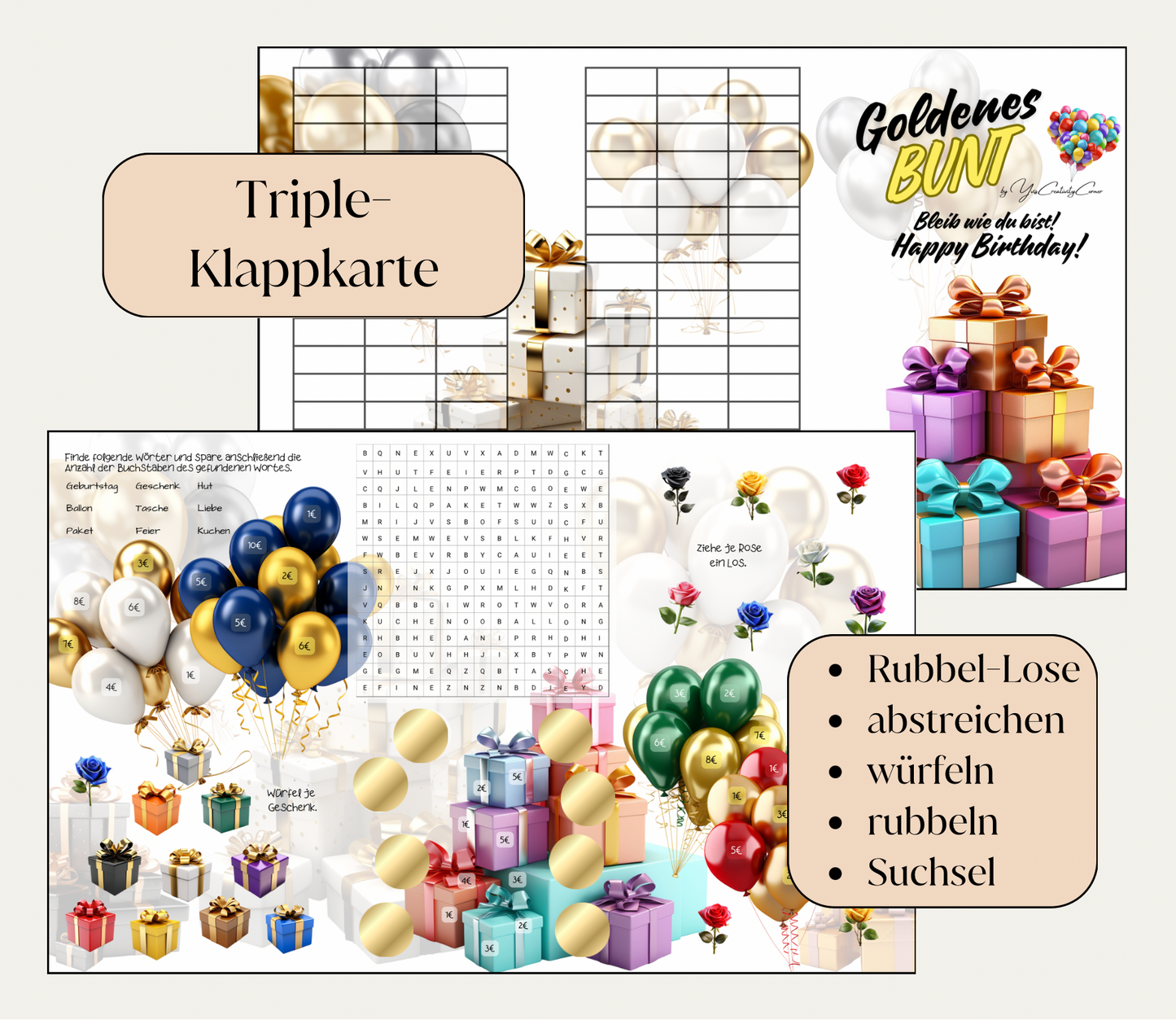 Sparchallenge "Goldenes Bunt“ Klappkarte, A6, Papier 250g