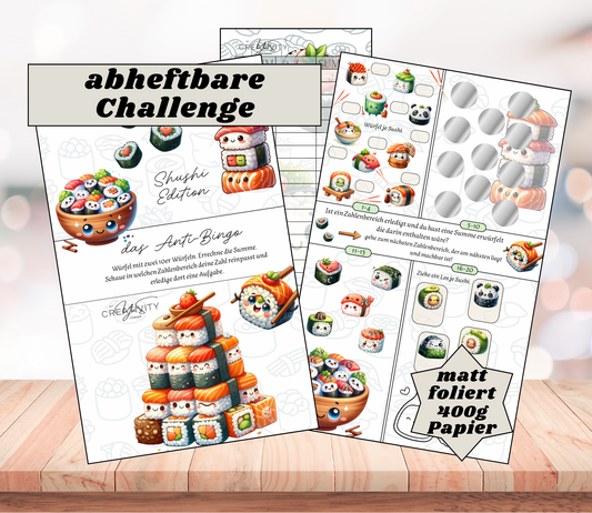 Sparchallenge "Anti-Bingo * Sushi Edition", matt foliert für A6, Papier 350g