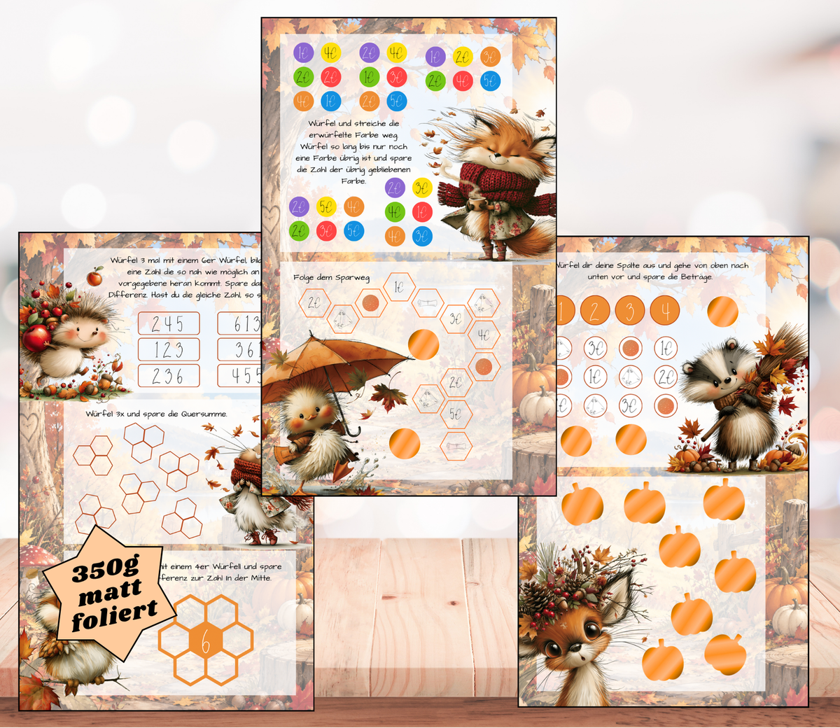 Sparchallenge-Set "goldener Herbst", gelocht und matt foliert für A6, Papier 350g