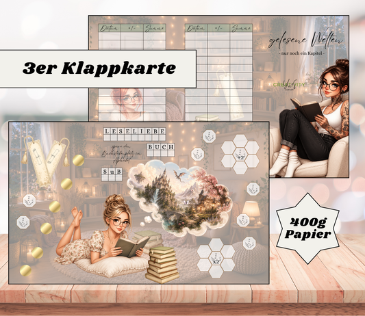 Sparchallenge "gelesene Welten" Triple-Klappkarte, A6, 400g Papier