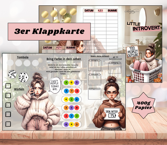 Sparchallenge "Little Introvert" Triple-Klappkarte, A6, 400g Papier