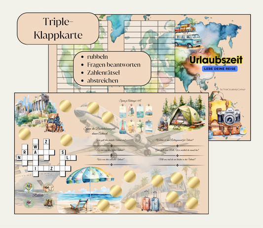 Sparchallenge "Urlaubszeit" Triple-Klappkarte, A6, Papier 250g