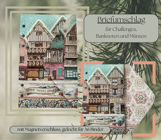 Challenge-Brieftasche "Home Sweet Home" gelocht für A6 Binder