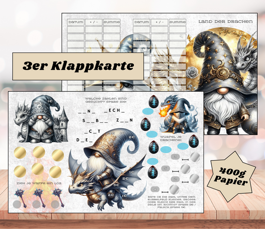 Sparchallenge "Land der Drachen" Triple-Klappkarte, A6, 400g Papier