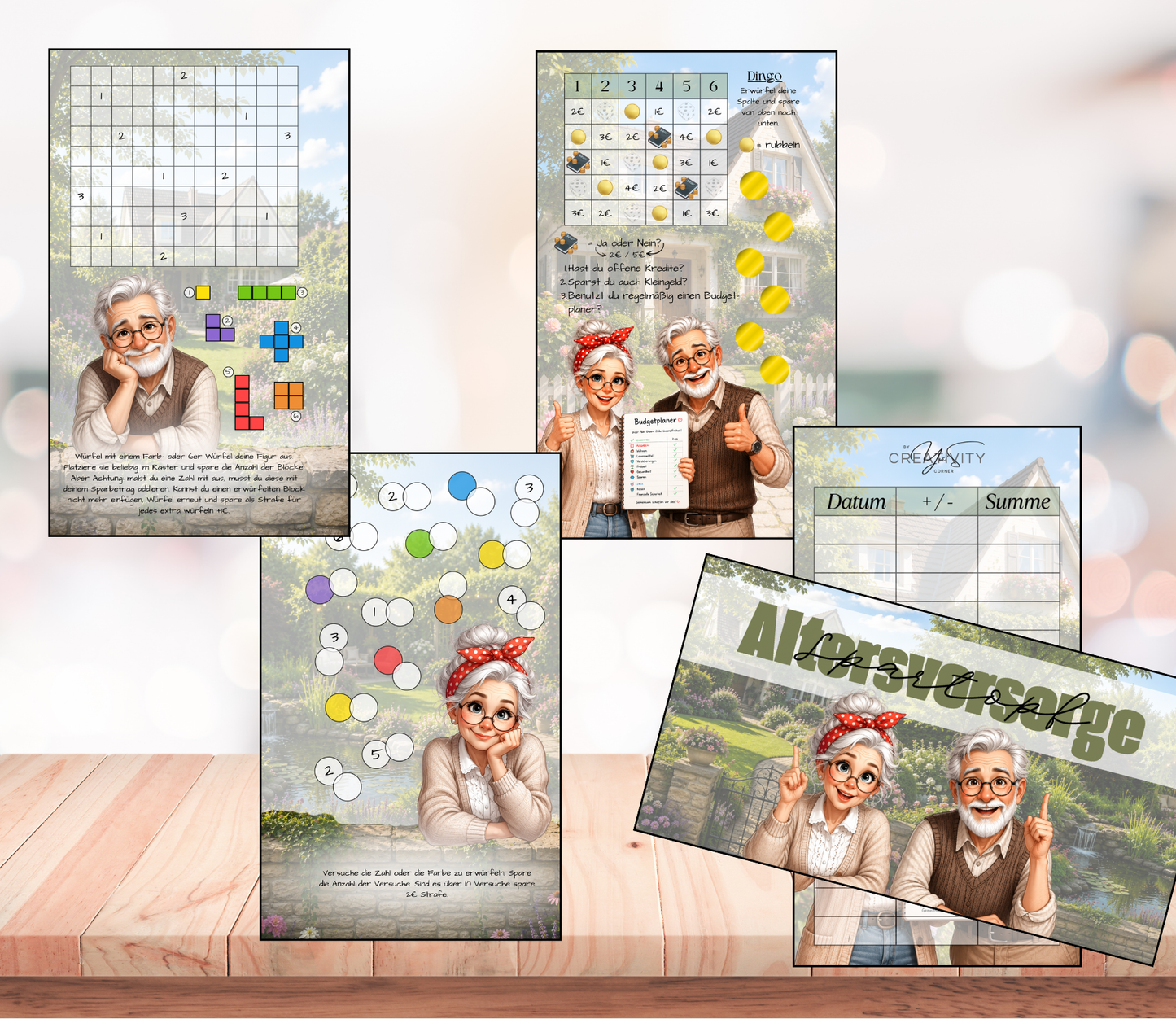 Sparchallenge "Altersvorsorge", gelocht und matt foliert für A6, Papier 350g