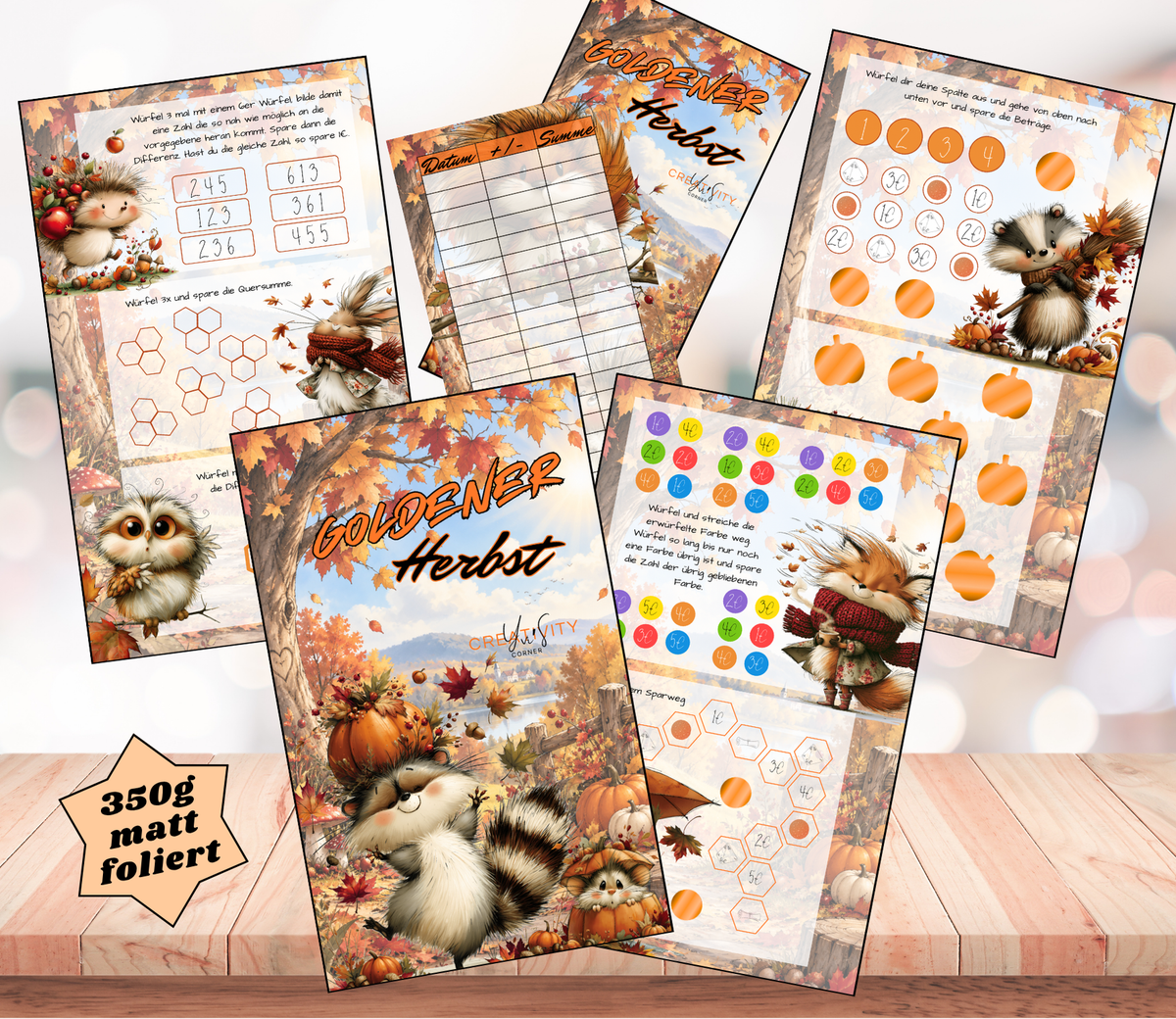 Sparchallenge-Set "goldener Herbst", gelocht und matt foliert für A6, Papier 350g
