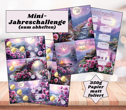 Mini-Jahreschallenge "Abendzauber", gelocht und matt foliert für A6, Papier 350g