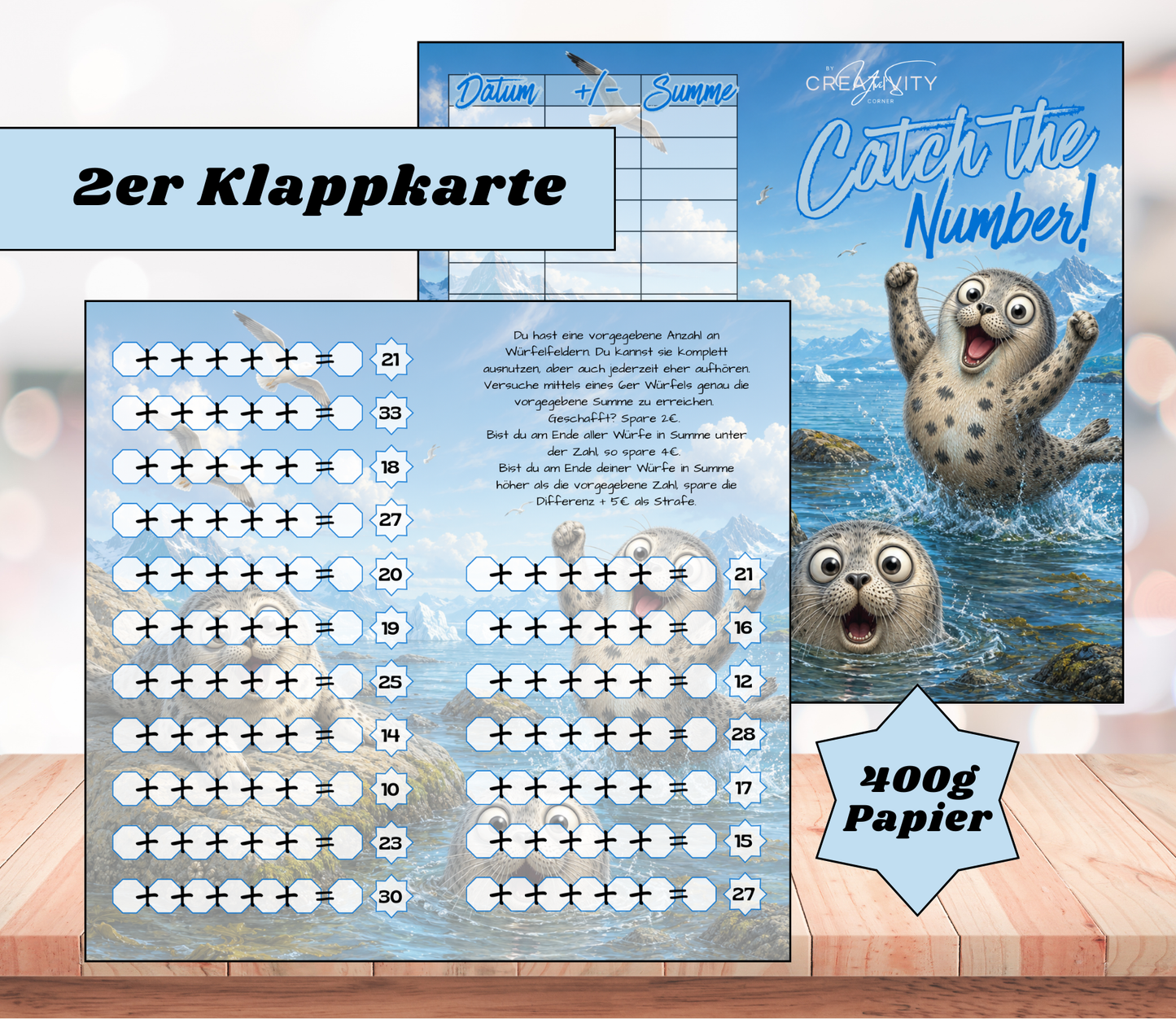 Sparchallenge „Catch the Number" Zweier-Klappkarte, A6, 400g Papier