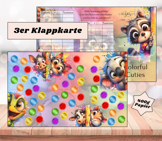 Sparchallenge "Colorful Cuties" Triple-Klappkarte, A6, 400g Papier