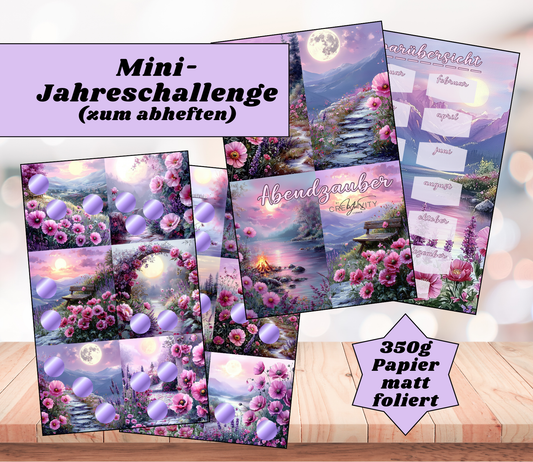 Mini-Jahreschallenge "Abendzauber", gelocht und matt foliert für A6, Papier 350g