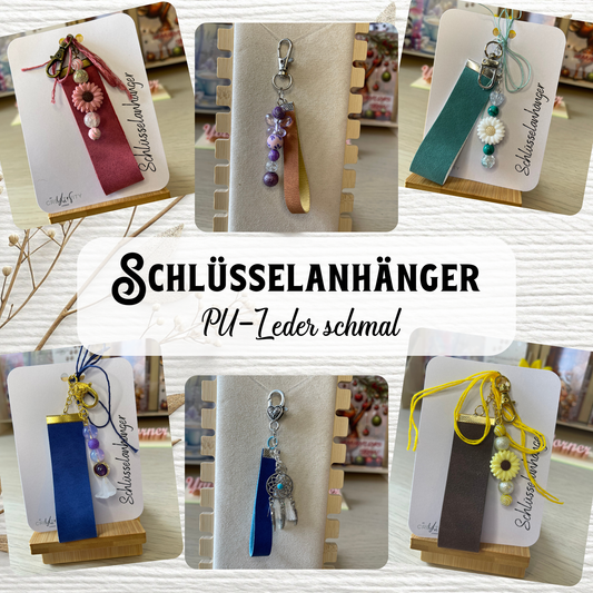 Handgefertigter Schlüsselanhänger mit PU-Lederband schmal