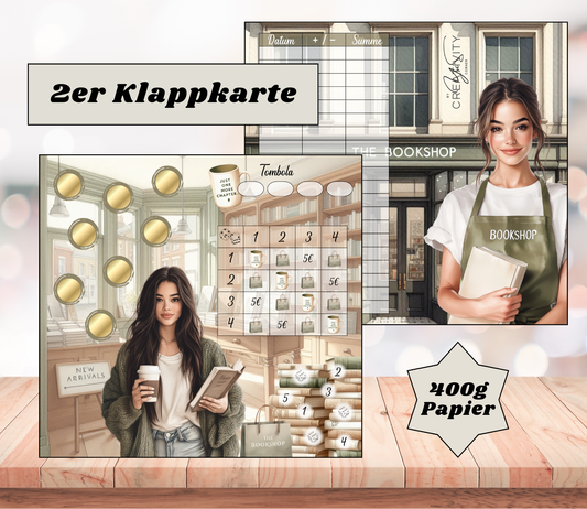 Sparchallenge "Bookshop" Zweier-Klappkarte, A6, 400g Papier