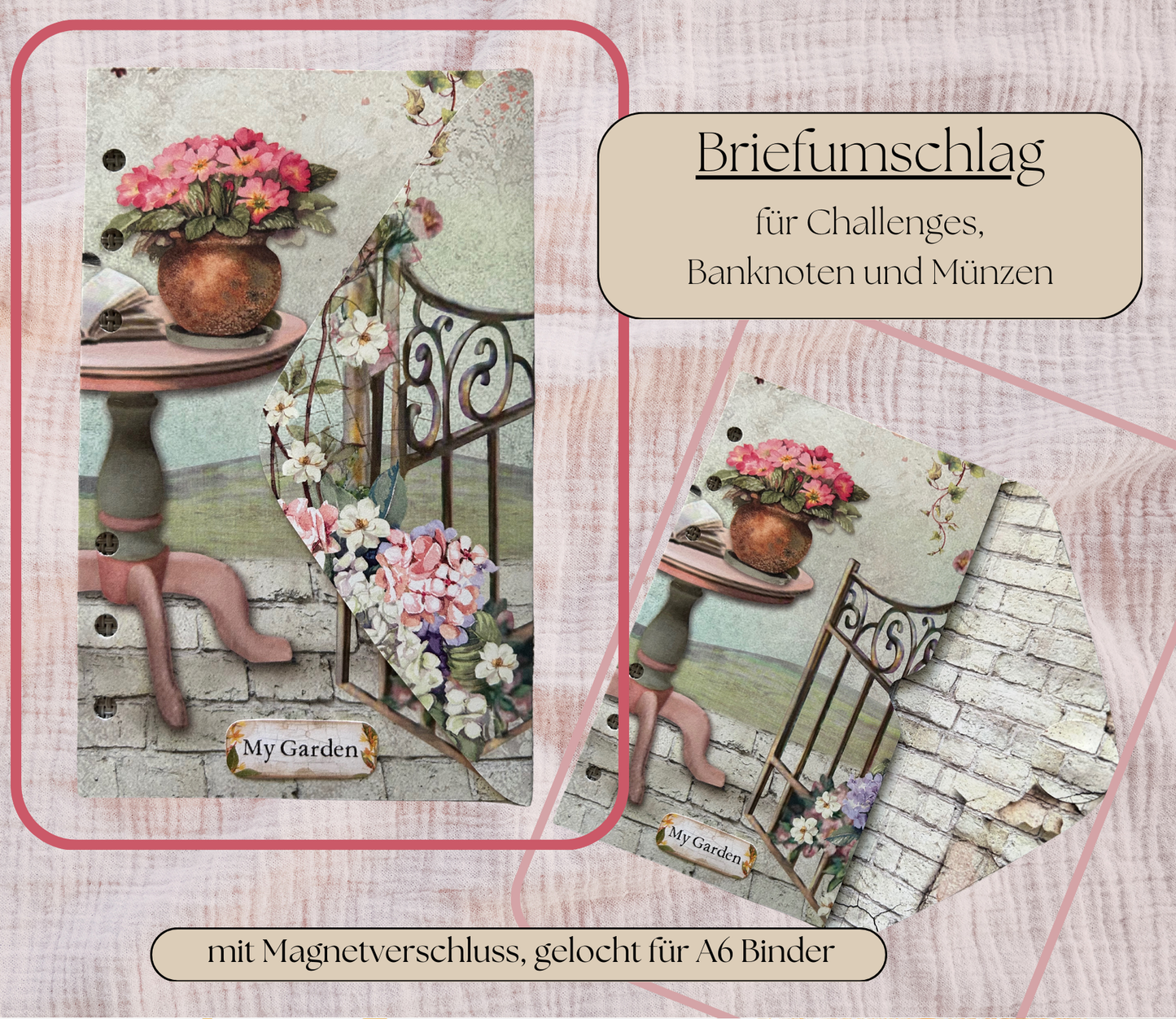 Challenge-Brieftasche "My Garden" gelocht für A6 Binder