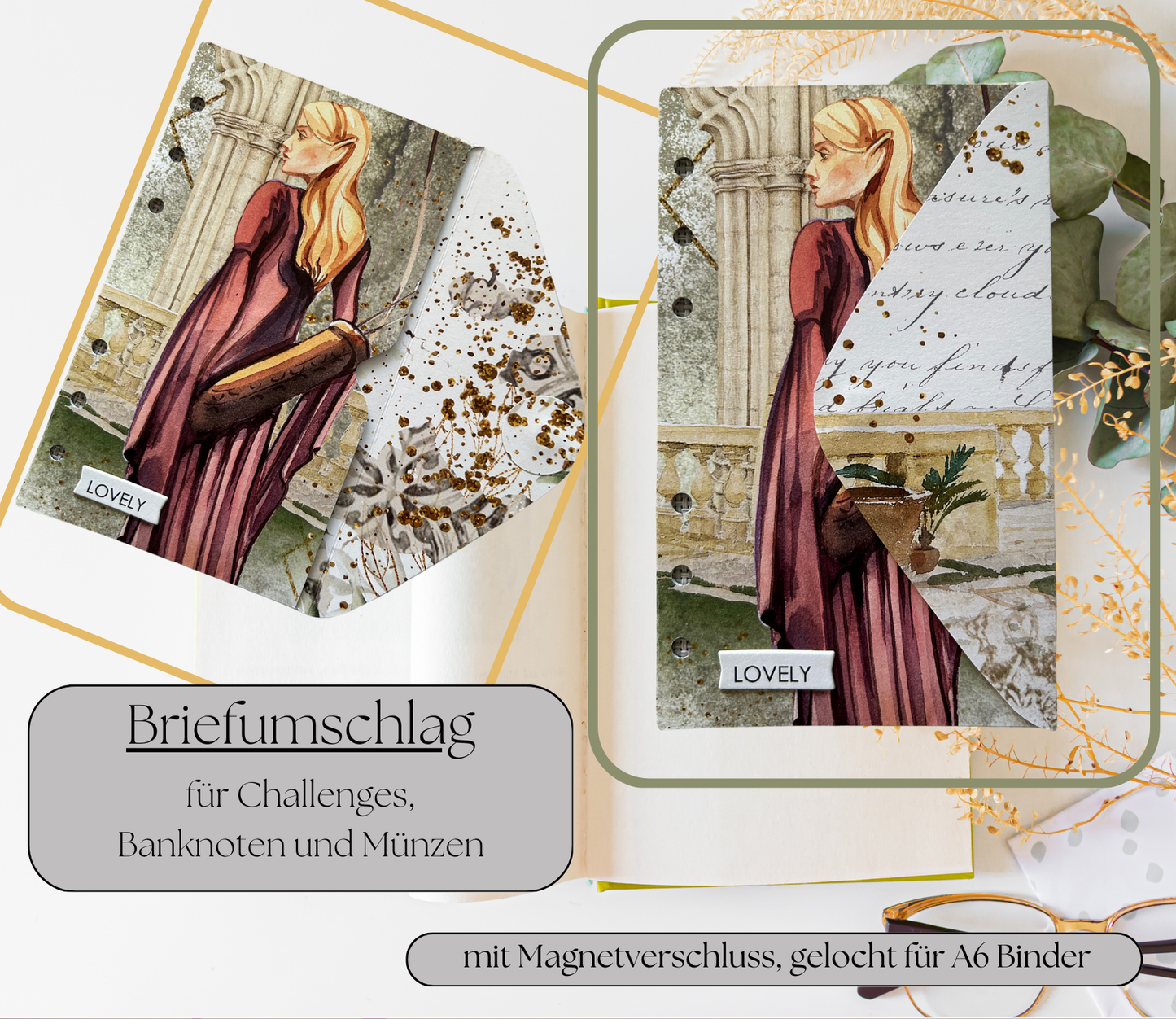 Challenge-Brieftasche "Lovely" gelocht für A6 Binder