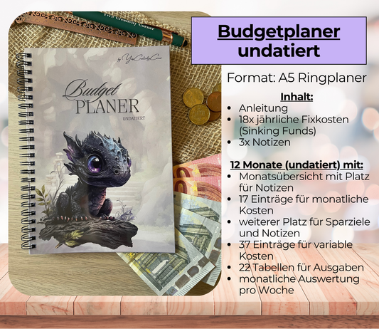 Budgetplaner undatiert „Drache“, A5, Spiralbindung