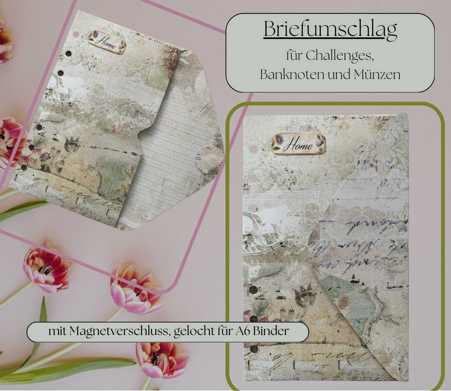 Challenge-Brieftasche "Home" gelocht für A6 Binder