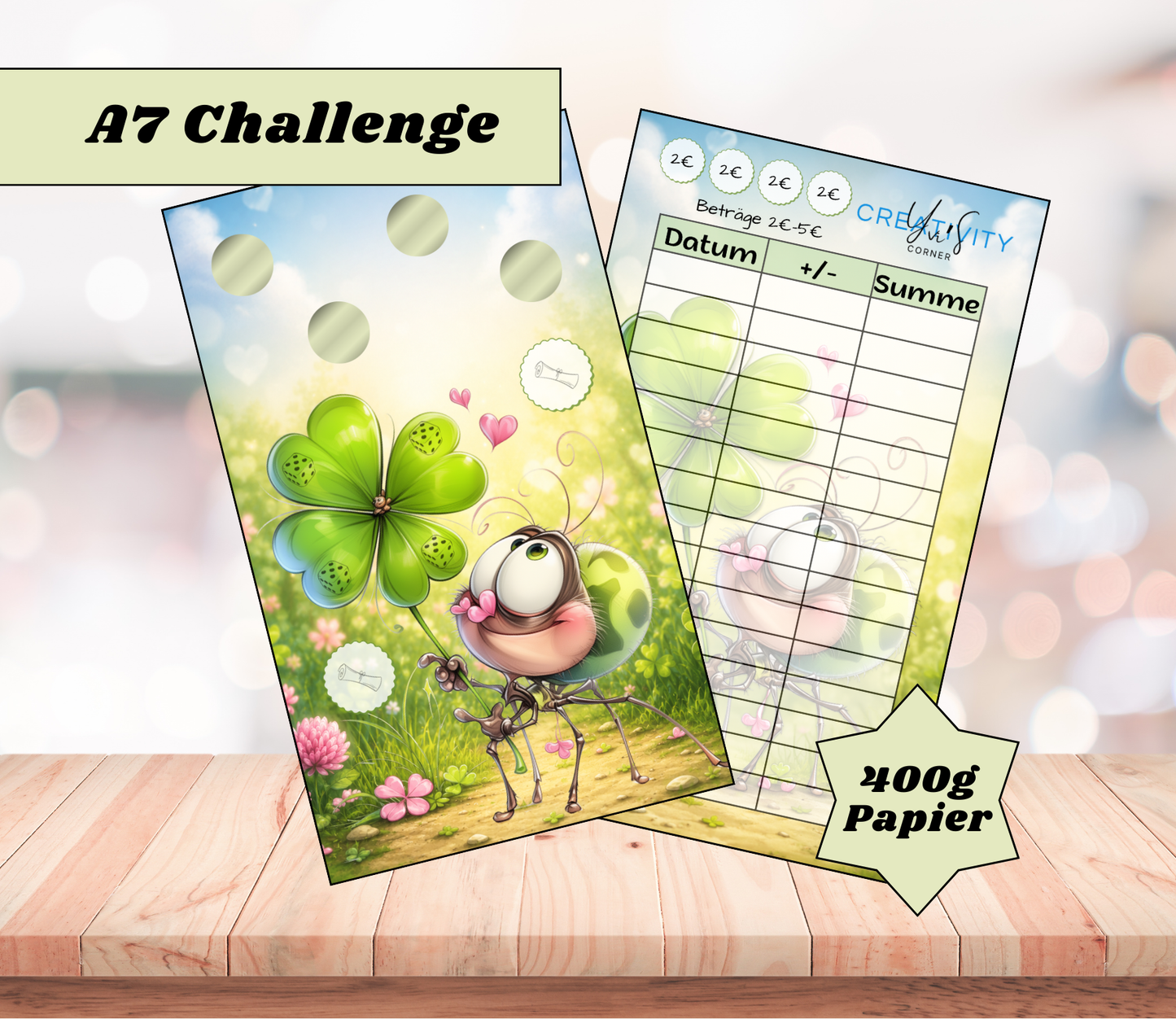 A7 Sparchallenge „Glückskäfer", Papier 400g