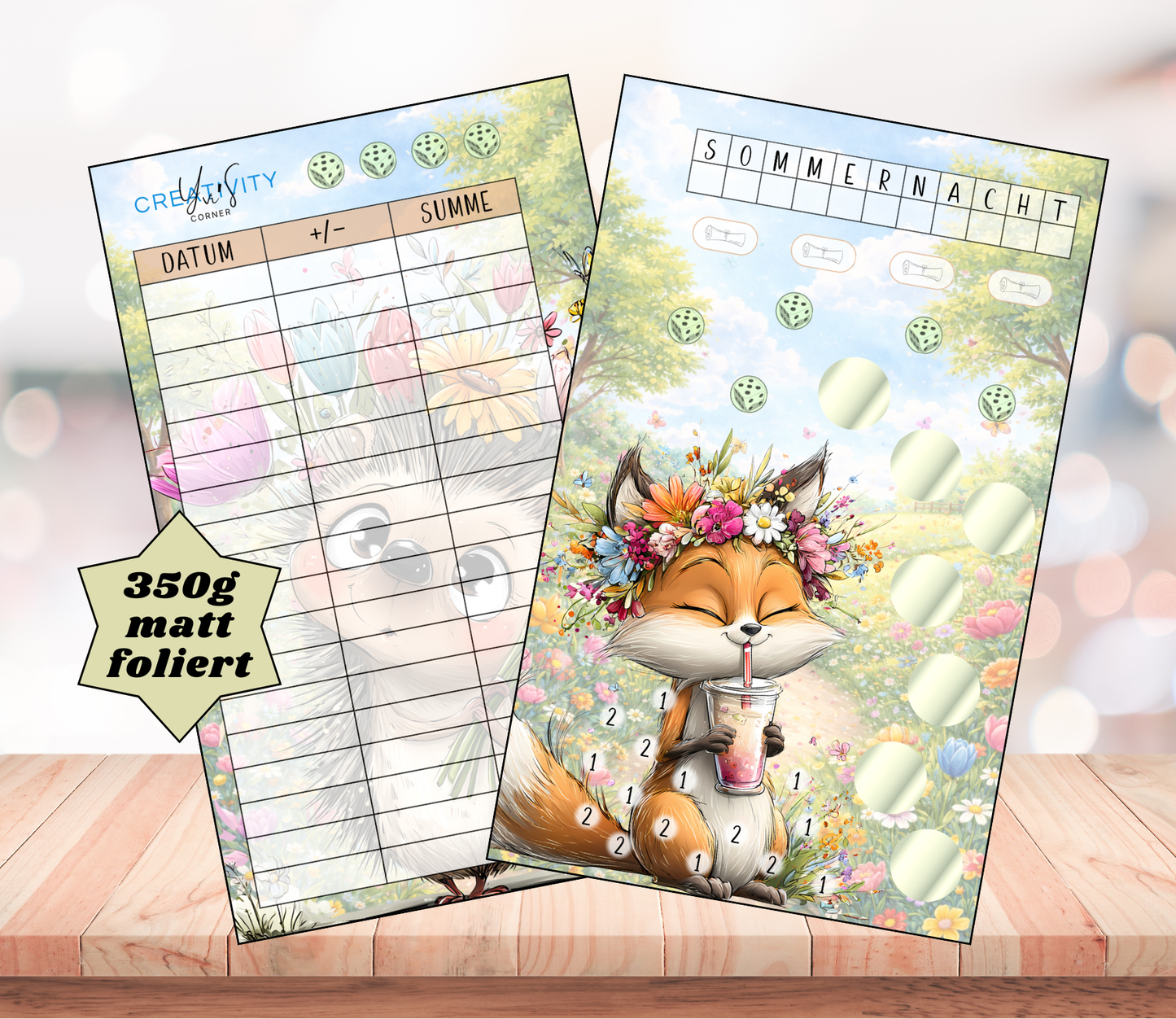 Sparchallenge "Sommernacht Fuchs", A6, Papier 350g foliert