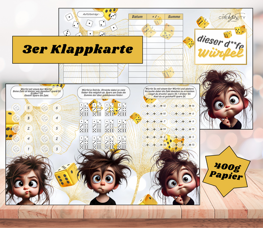 Sparchallenge "dieser doofe Würfel" Triple-Klappkarte, A6, 400g Papier