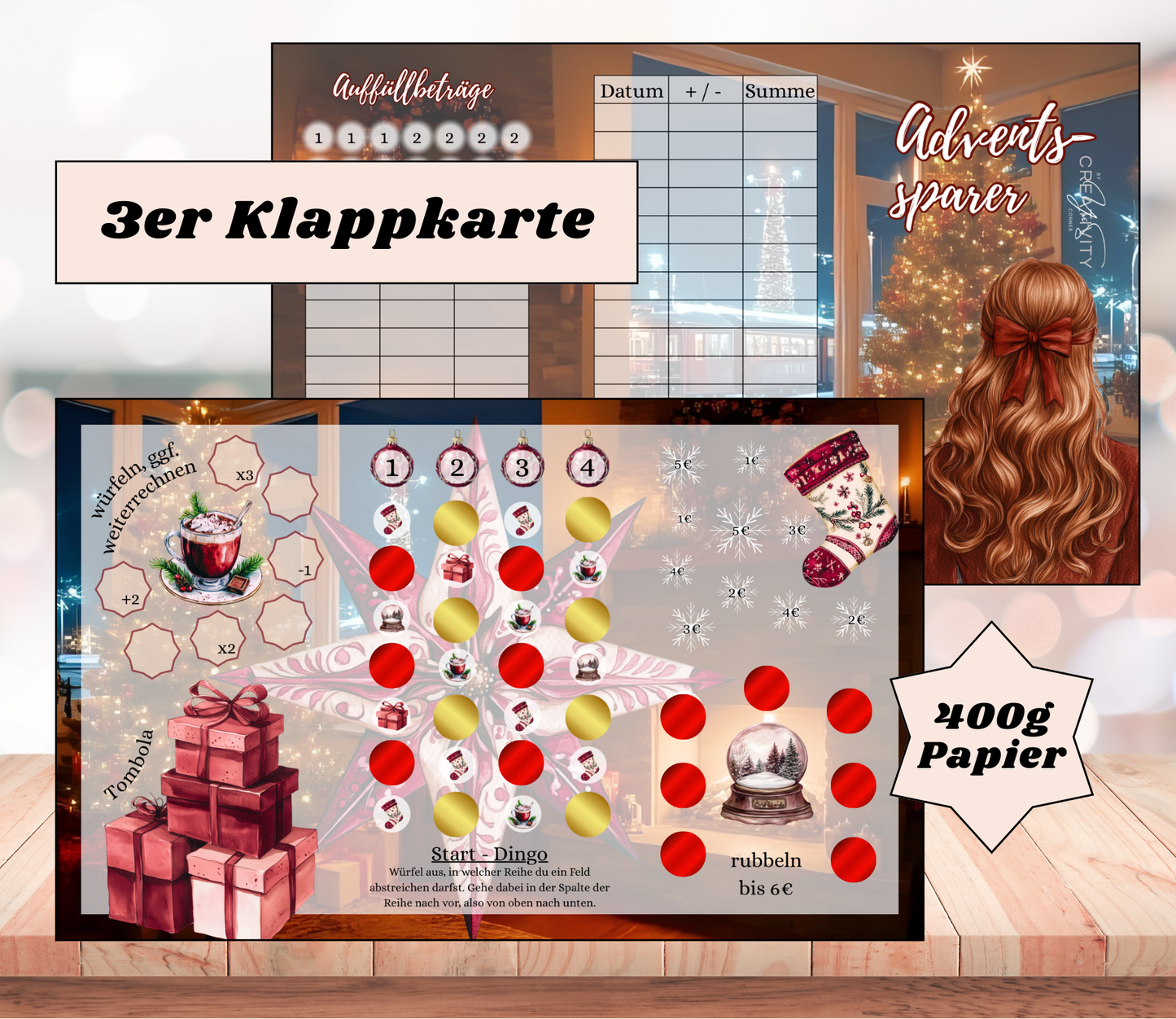 Sparchallenge "Adventssparer" Triple-Klappkarte, A6, 400g Papier