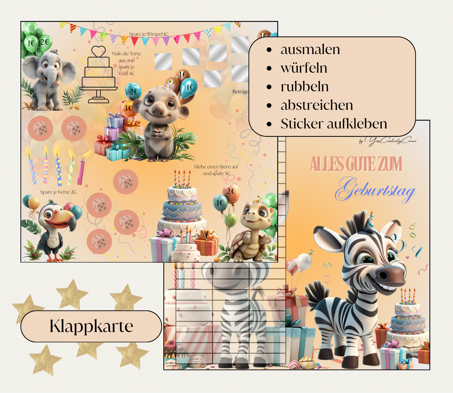 Sparchallenge "Kindergeburtstag“ Klappkarte, A6, Papier 250g