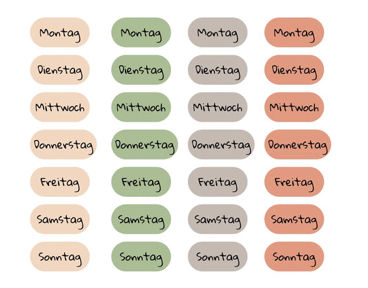 Sticker Wochentage - Schriftart 8 (SW8)