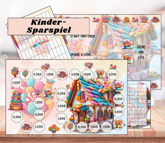 Kinder-Sparspiel "Süßigkeitenhaus", A6, foliert