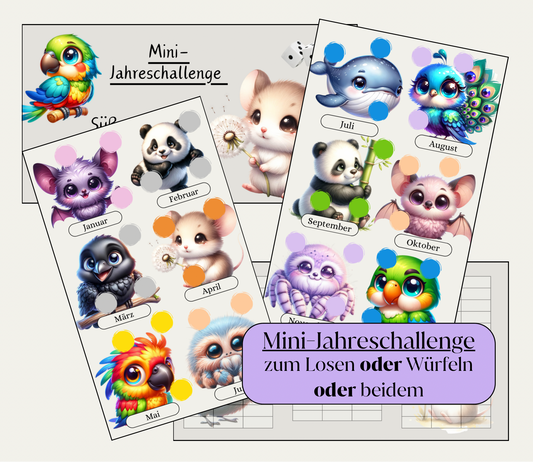 Mini-Jahreschallenge "süße Tierchen" mit Tracker, A6, Papier 250g