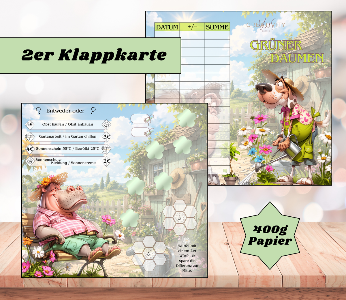 Sparchallenge „grüner Daumen" Zweier-Klappkarte, A6, 400g Papier