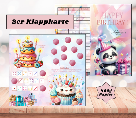 Sparchallenge "Happy Birthday - Panda" Zweier-Klappkarte, A6, 400g Papier