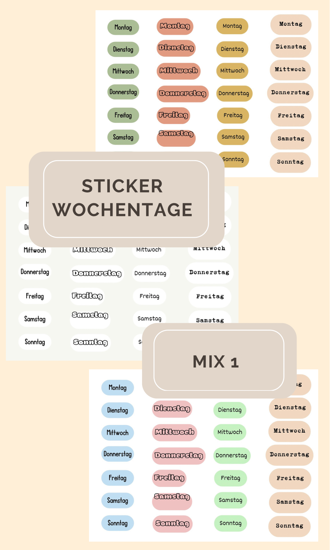 Sticker Wochentage - Schriftart MIX 1 (SW11)