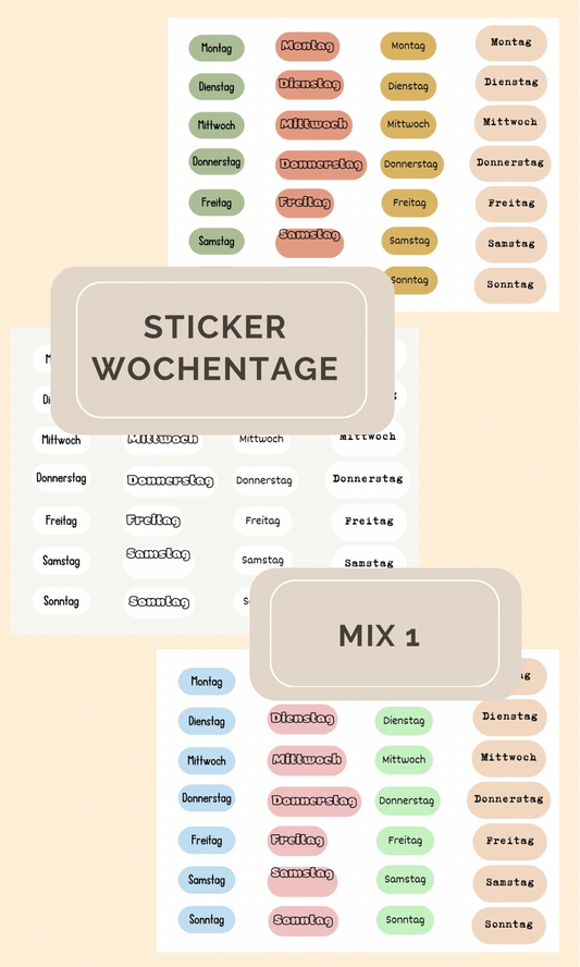 Sticker Wochentage - Schriftart MIX 1 (SW11)