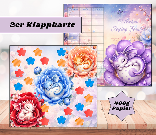 Sparchallenge „20 Wochen - Sleeping Beautys" Zweier-Klappkarte, A6, 400g Papier