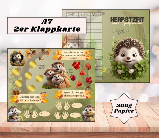 A7 2er-Klappkarte „Herbstzeit - eine Igelfamilie"