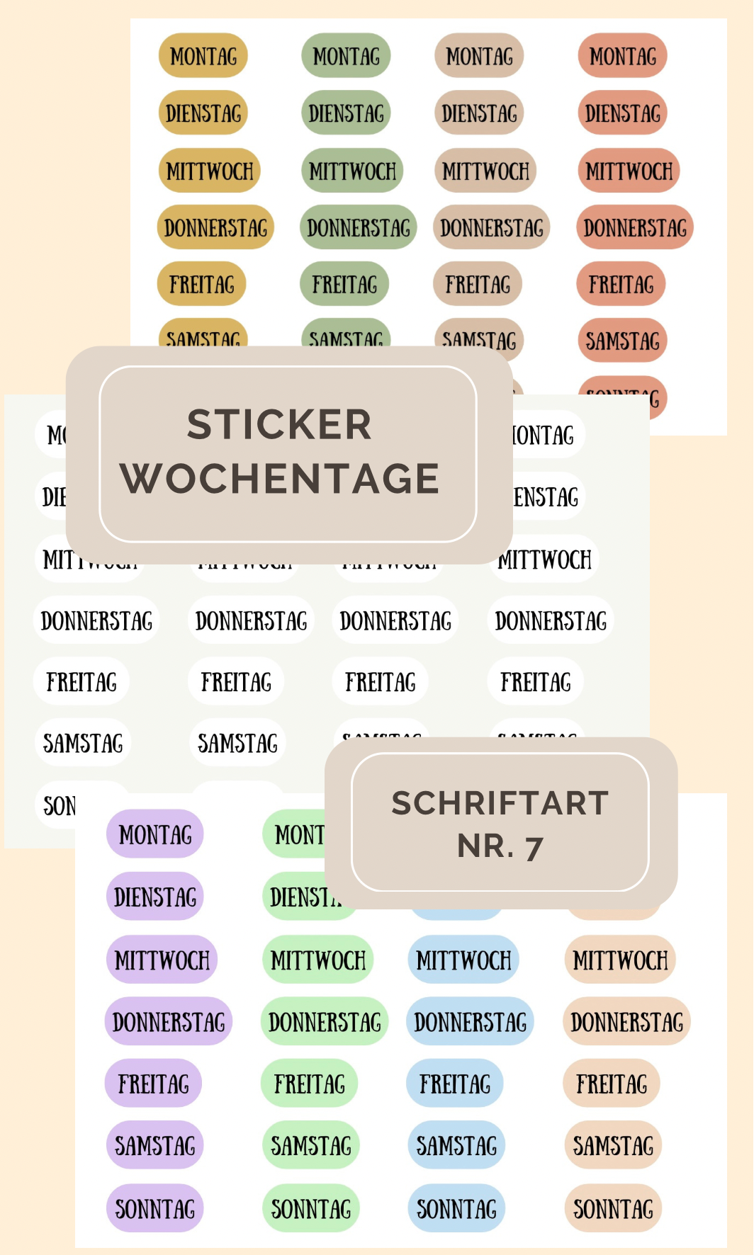 Sticker Wochentage - Schriftart 7 (SW7)