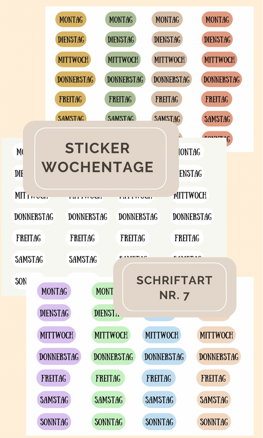 Sticker Wochentage - Schriftart 7 (SW7)