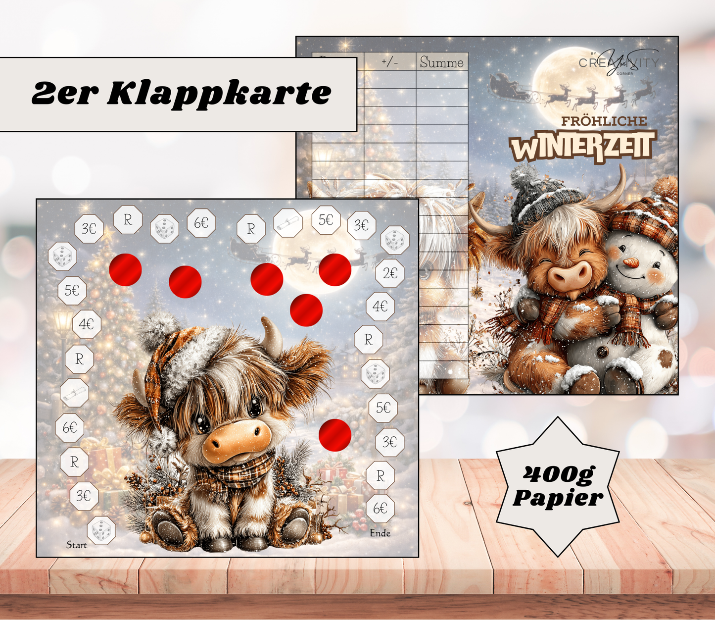Sparchallenge „fröhliche Winterzeit" Zweier-Klappkarte, A6, 400g Papier