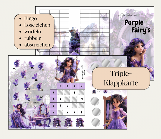 Sparchallenge "Purple Fairys" Triple-Klappkarte, A6, Papier 250g