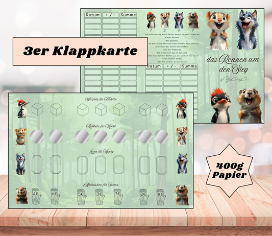 Sparchallenge "das Rennen um den Sieg" Dreier-Klappkarte, A6