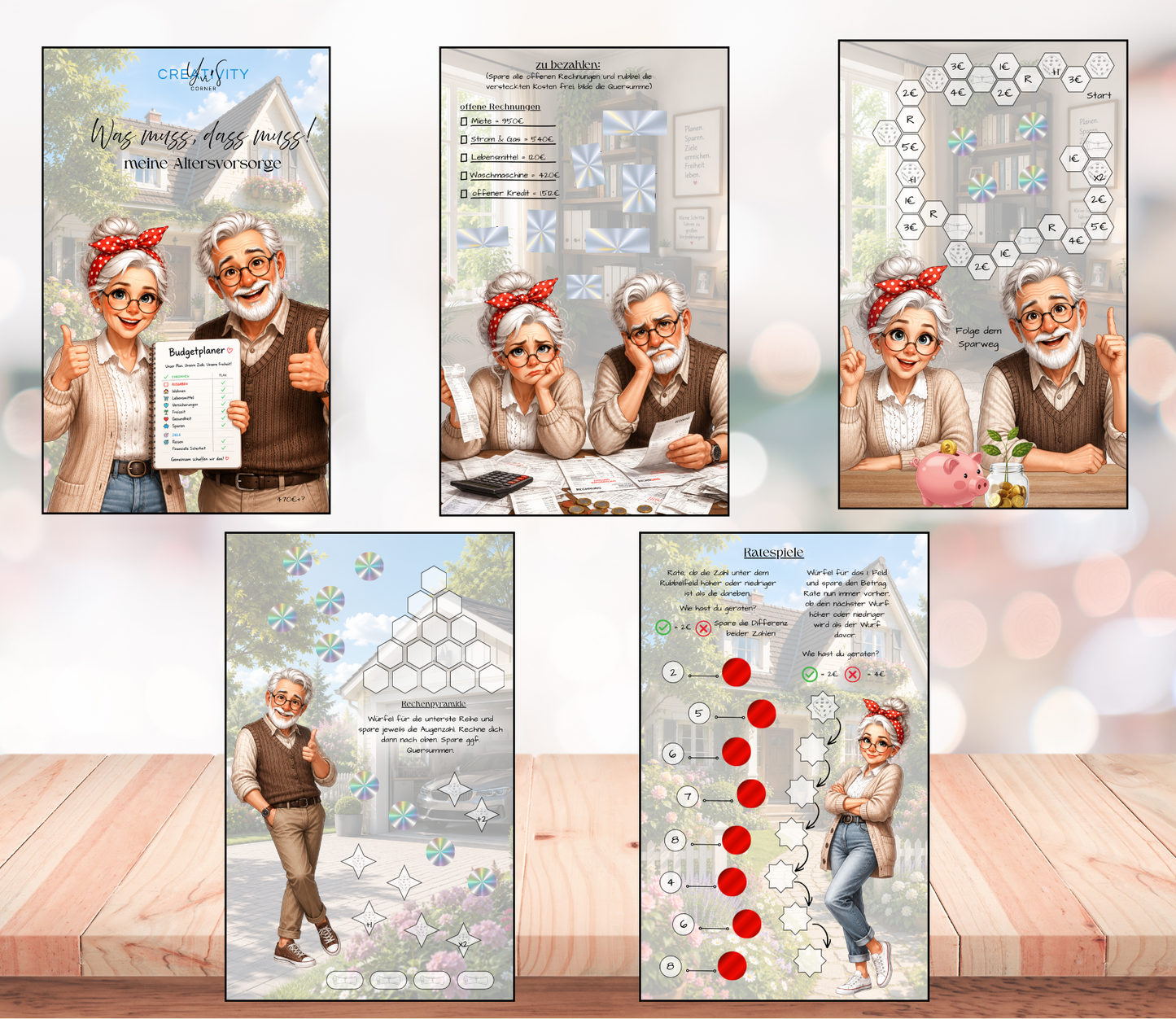 Sparchallenge "Altersvorsorge", gelocht und matt foliert für A6, Papier 350g