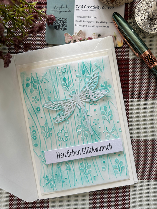 Grußkarte "Herzlichen Glückwunsch" mit Dragonfly