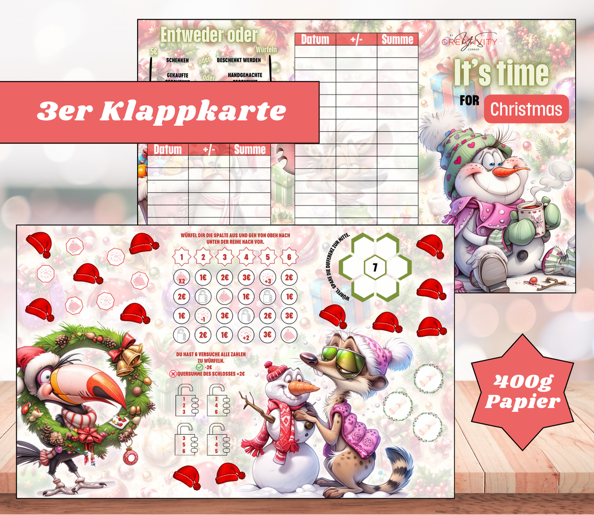 Sparchallenge "it’s time for Christmas" Triple-Klappkarte, A6, 400g Papier