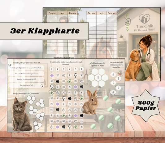 Sparchallenge "Tierklinik - Tierarzt" Triple-Klappkarte, A6, 400g Papier