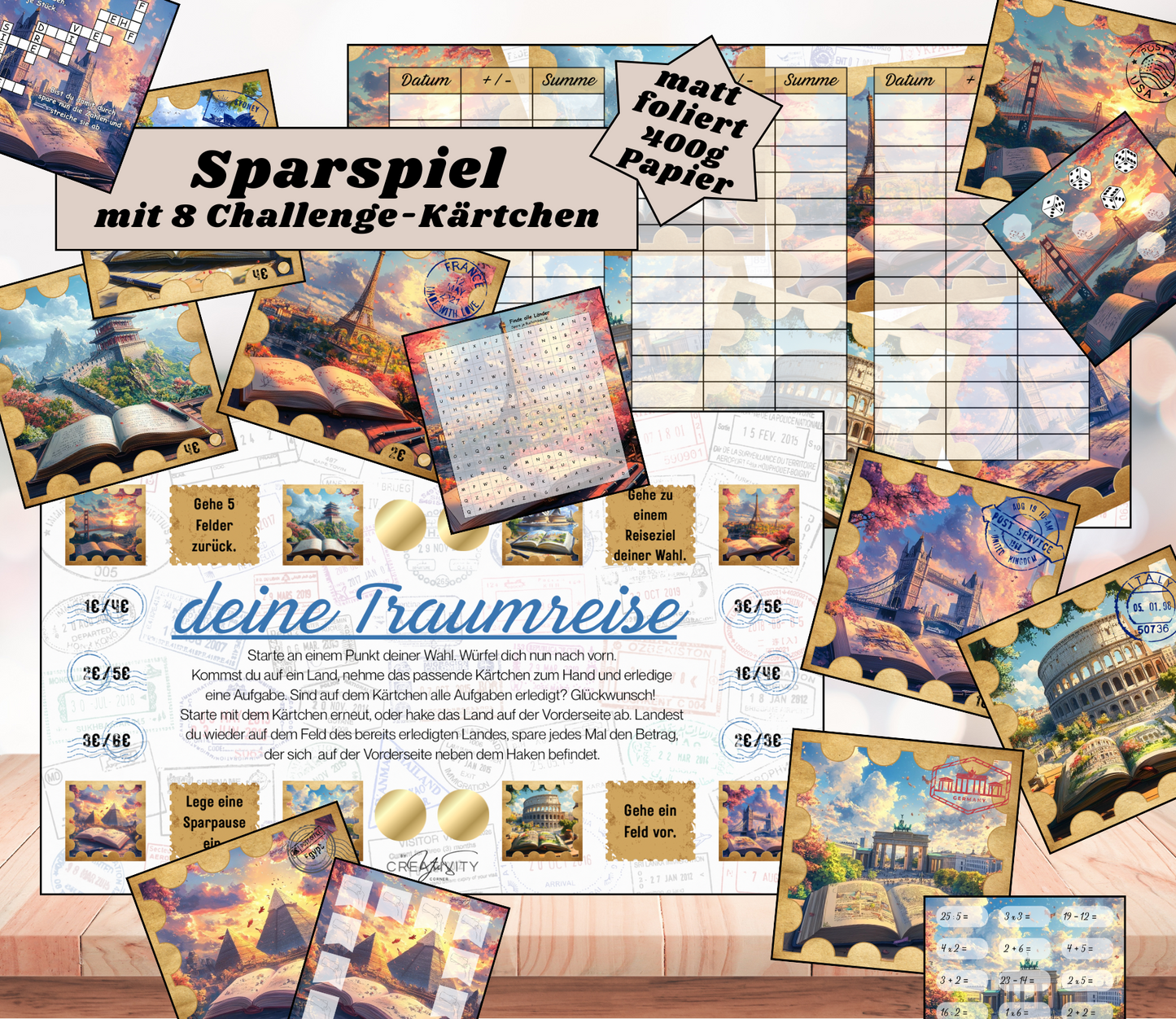 Sparspiel "deine Traumreise", matt foliert für A6, Papier 350g